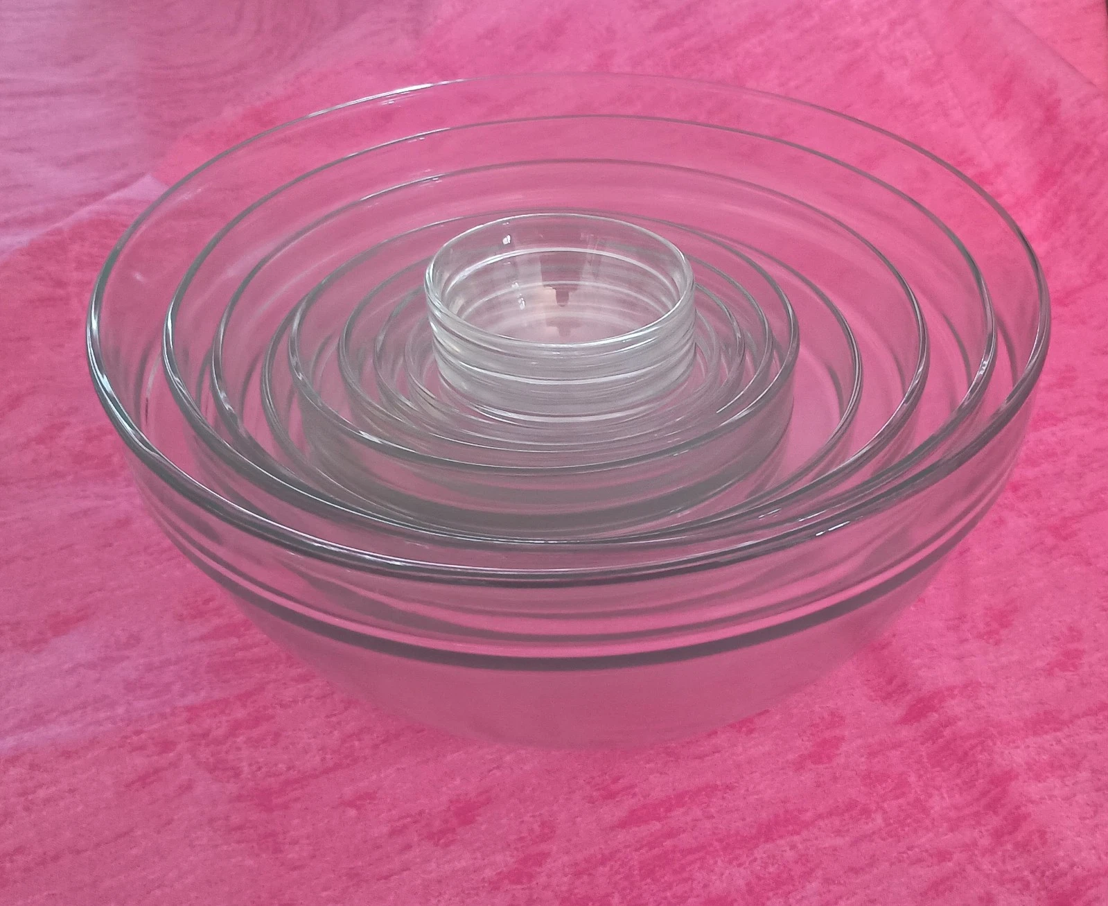 Set of 9+ Clear Glass Nesting Bowls