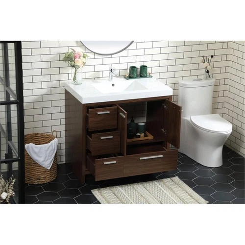 Elegant Decor Wyatt 36" Aluminum Alloy and MDF Single Bathroom Vanity in Walnut - Picture 8 of 8
