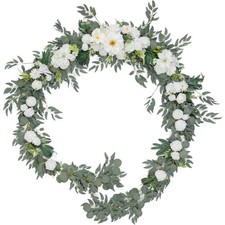 9FT Artificial Flower Garland, Handcrafted Eucalyptus Garland with Flowers