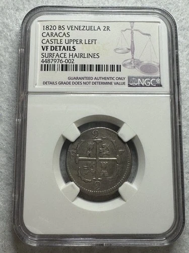 1820 Venezuela 2 Reales Caracas Castle Coin 2R - Certified NGC VF Details