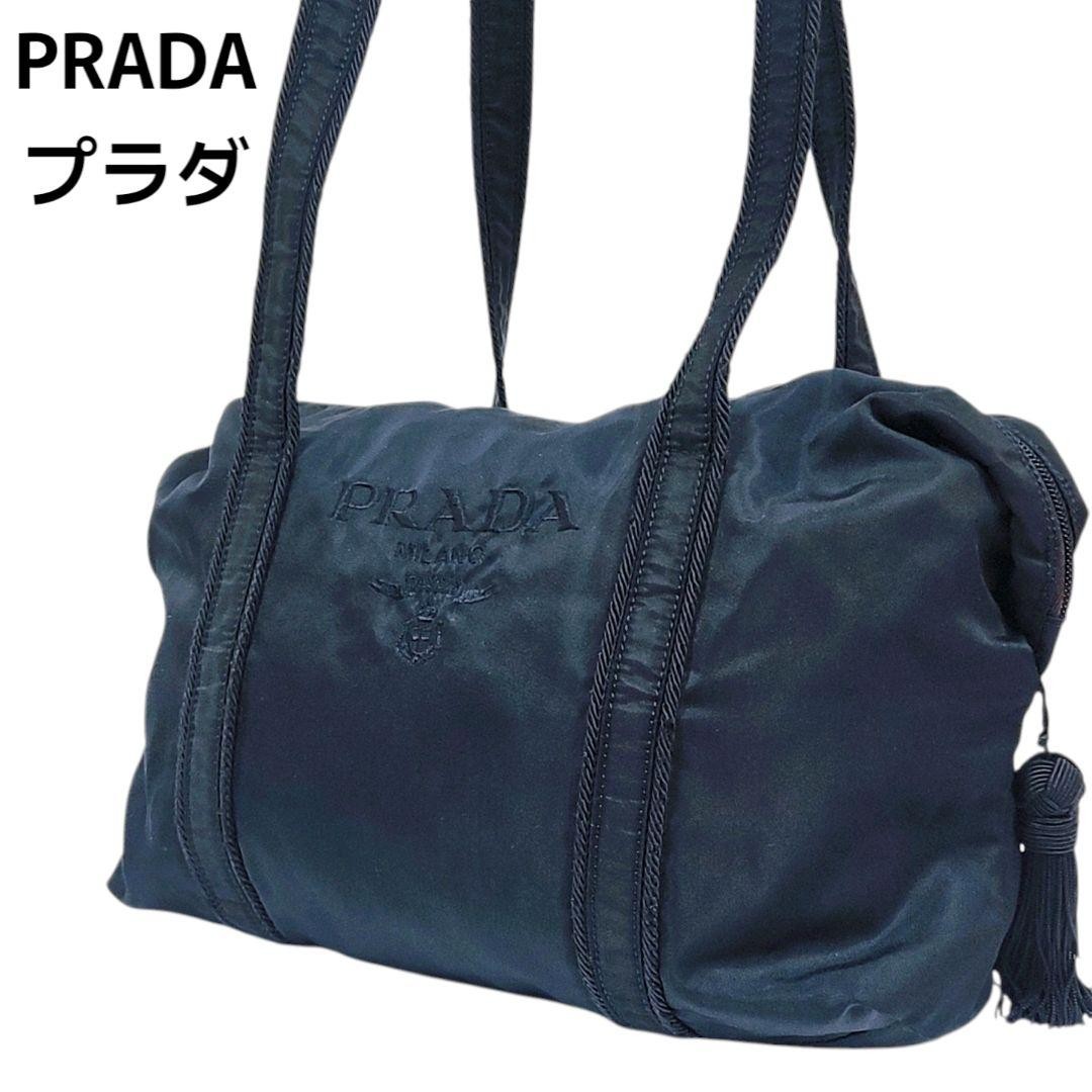 Prada Black Polyester Tote Shoulder Bag Excellent Condition From Japan