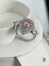 Pink And White Cubic Zirconia Rhodium Over Sterling Silver Ring  