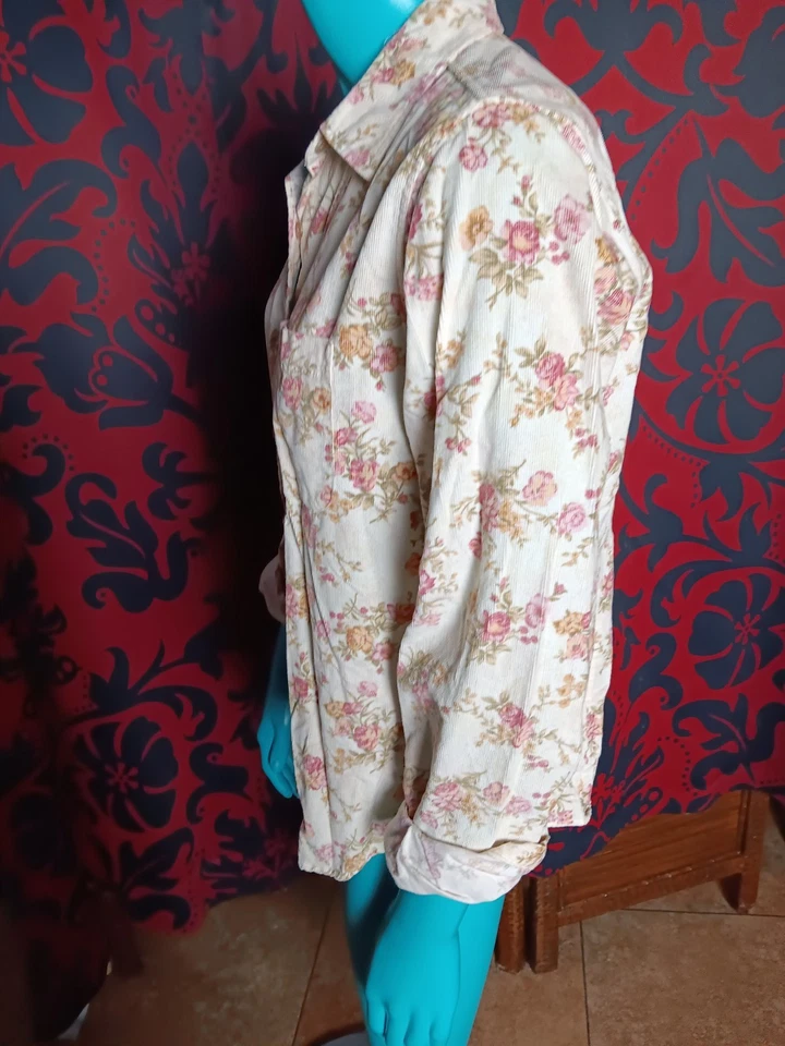 Blusa vintage LL Bean para mujer floral crema pana 100 % algodón 0FGL6 años 90 Y2k  Foto 4 de 4