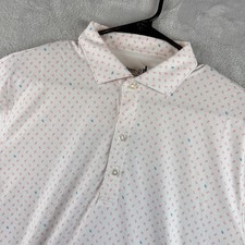 johnnie-O Polo Shirt Mens Medium White Pink Geometric Performance Tech Golf