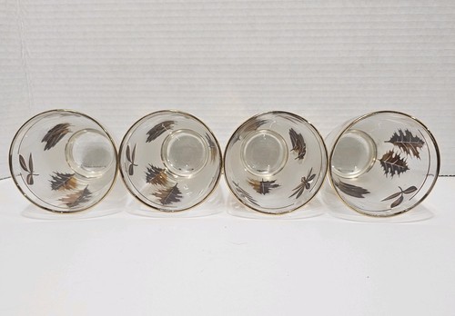 Set Of 4 Vtg MCM Libbey Frosted Gold Leaves & Rim Tumbler 5.25" Tall B - Picture 5 of 14