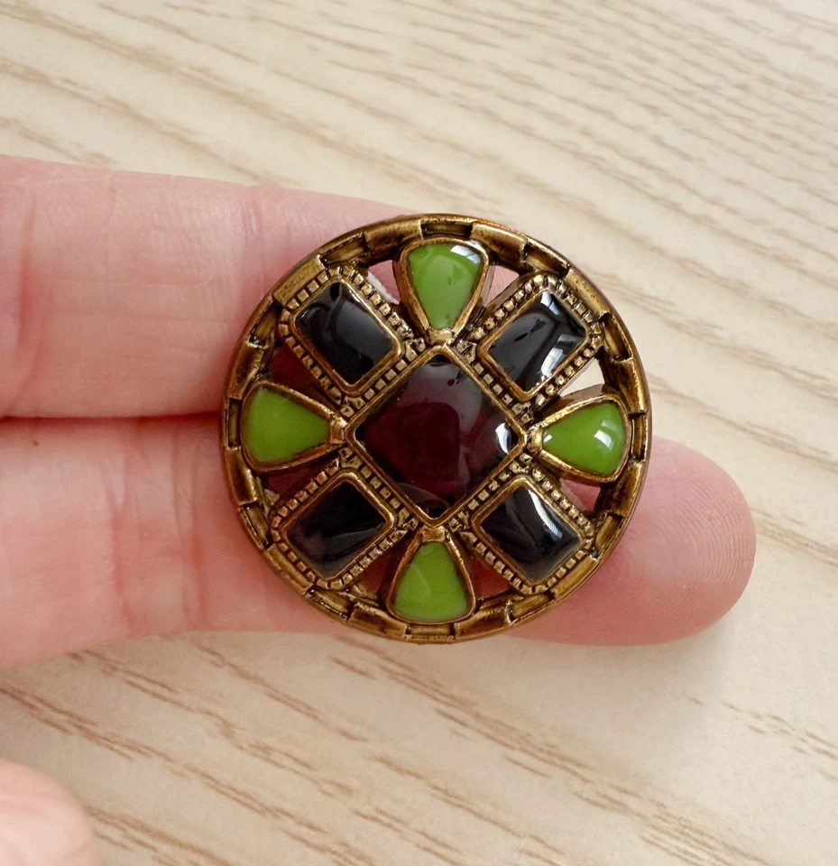 5PC Antiqued Bronze Green Large Decorative Shank Metal Button 28mm 1 1/8 Inches - Image 2 of 3
