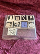 Stampin' Up "Holiday Blocks" Plus Grapes Wood Mounted Stamp Set - Set of 9