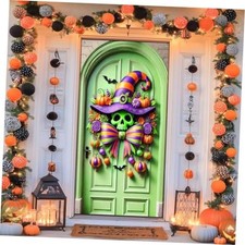 Halloween Door Cover Skull Witch Bow 35x71 Inch Polyester Halloween 23