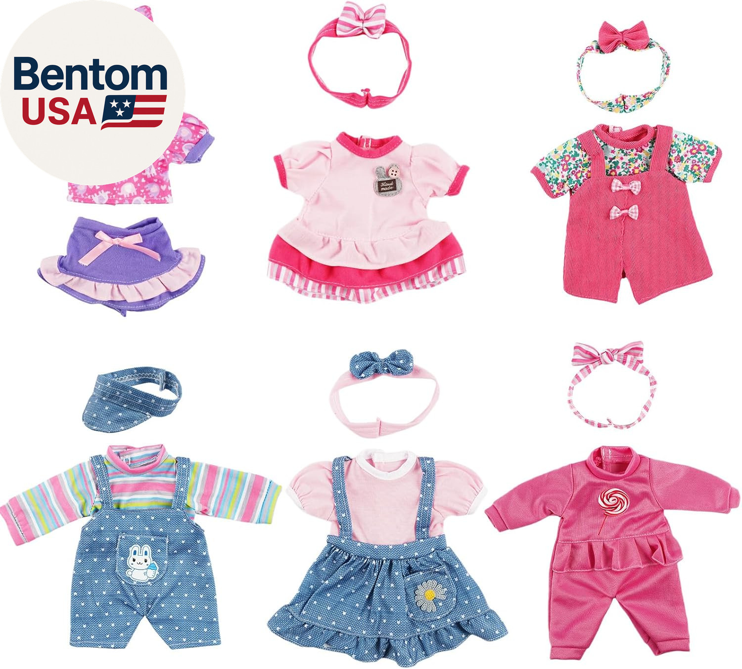 6 Sets of Baby Doll Clothes for 10-15 Inch Dolls, Bitty Baby