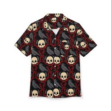 Halloween Hawaiian Shirt Skull Raven Gothic Dark Horror Aloha Party Top