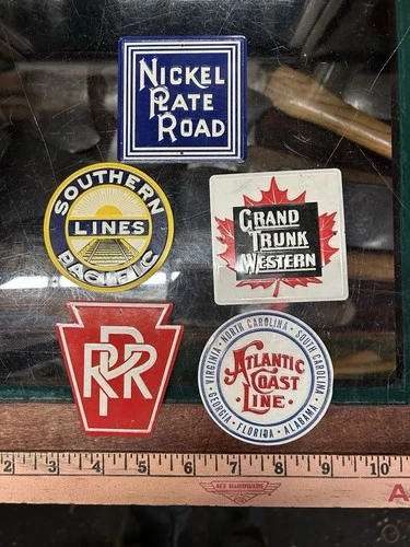 5 Piece Lot Vintage Post Cereal Collectible Railroad Tin Signs