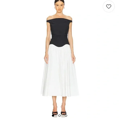 Jonathan Simkhai Cersei Off Shoulder Midi Dress in White Black Multi- Sz 0 New