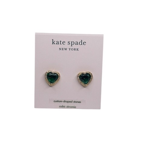 Kate Spade New York Women's My Love Pave Heart Stud Earrings in Gold Emerald