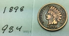 1898 Indian Head Penny; V - Good condition ; #984