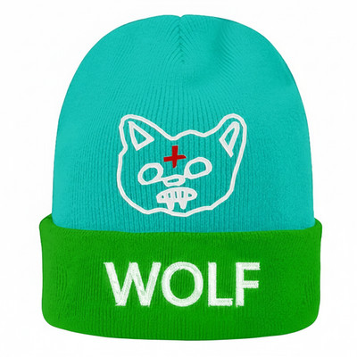 Tyler The Creator Beanie Hat Embroidered Skull Wolf Unisex Warm Knitted Cap