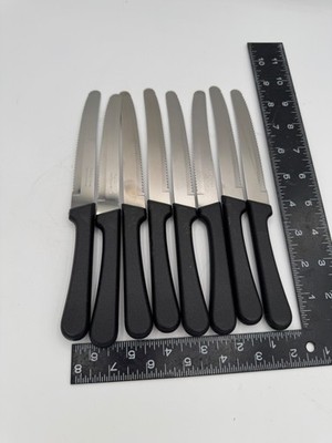 Tramontina #515 Black Plastic Handled SS Serrated Blade Steak Knives Set of 8