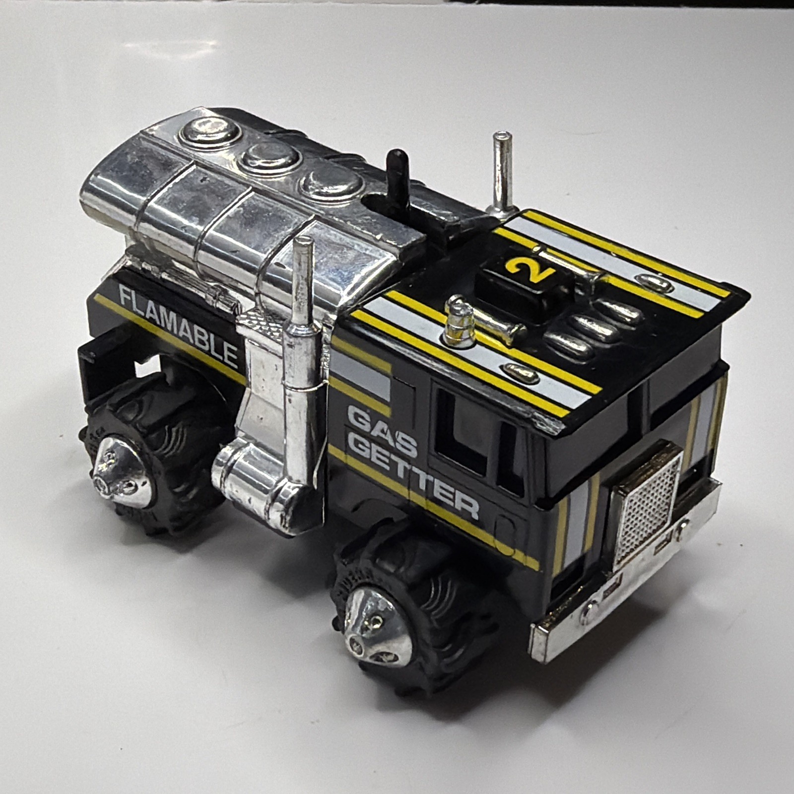 LJN TOYS ROUGH RIDERS 4X4 TRI-EX GAS GETTER BLACK/CHROME FUEL TANKER WORKING