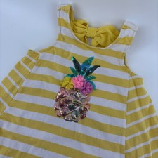 Tommy Bahama Pineapple Dress Kids S 5/6 Yellow Striped Sequin Bow Back