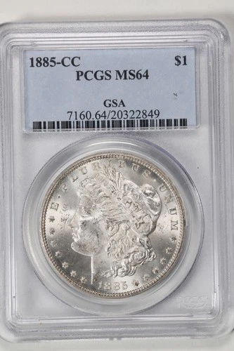 1885 CC Morgan Silver Dollar GSA Hoard PCGS MS 64, Beautiful High Grade Coin