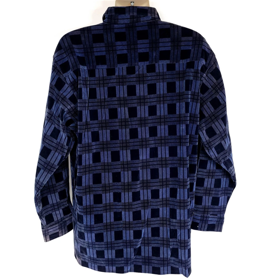 Vintage Trust Button Front Shirt XL Blue Plaid Velvet Long Sleeve Hip Hop READ - Image 2 of 4