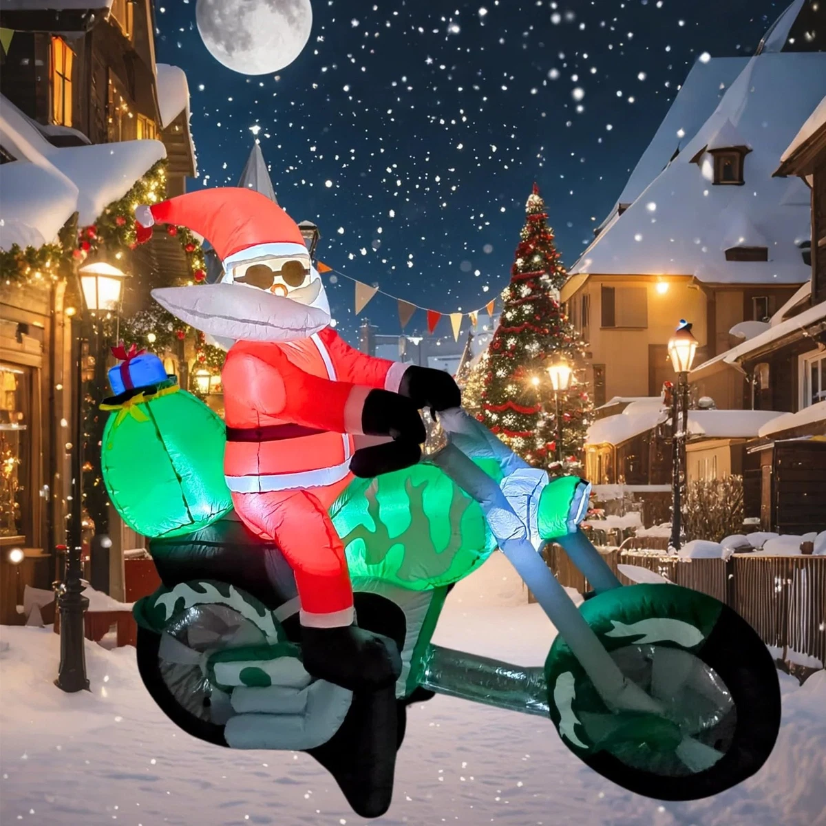6FT Inflatable Motorcycle with Santa Outdoor Decoration, Christmas