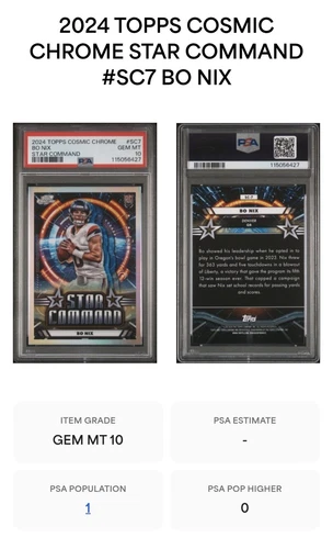 2024 Topps Cosmic Chrome Bo Nix Star Command Rookie RC PSA 10 SEXY CARD 1st Ten