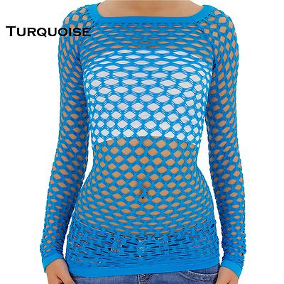 S M L Sexy Fish Net Shirt Club Wear Long Sleeve GO GO Dance Top Blouse