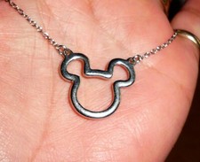 Sterling Silver Stationed Necklace Mickey Mouse Pendant 17" Long