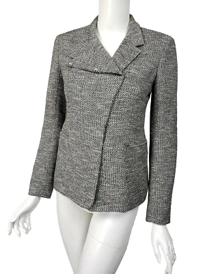 THE ROW Black Gray White Cotton Tweed Asymmetric Front Jacket Blazer sz 4