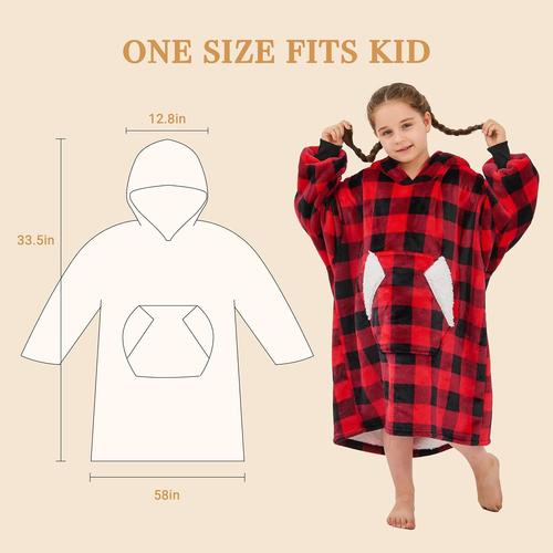 Wearable Blanket Hoodie for Kids, Sherpa Oversized Sweatshirt Blanket Flannel wi - Picture 3 of 12