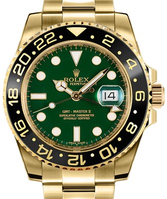 Rolex GMT-Master II 18k Yellow Gold \u0026 Ceramic Green Dial Watch \u0026 Box Z  116718 | eBay