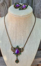 Selro Victorian Revival Necklace and Earrings – faux  Amethyst – 1950s