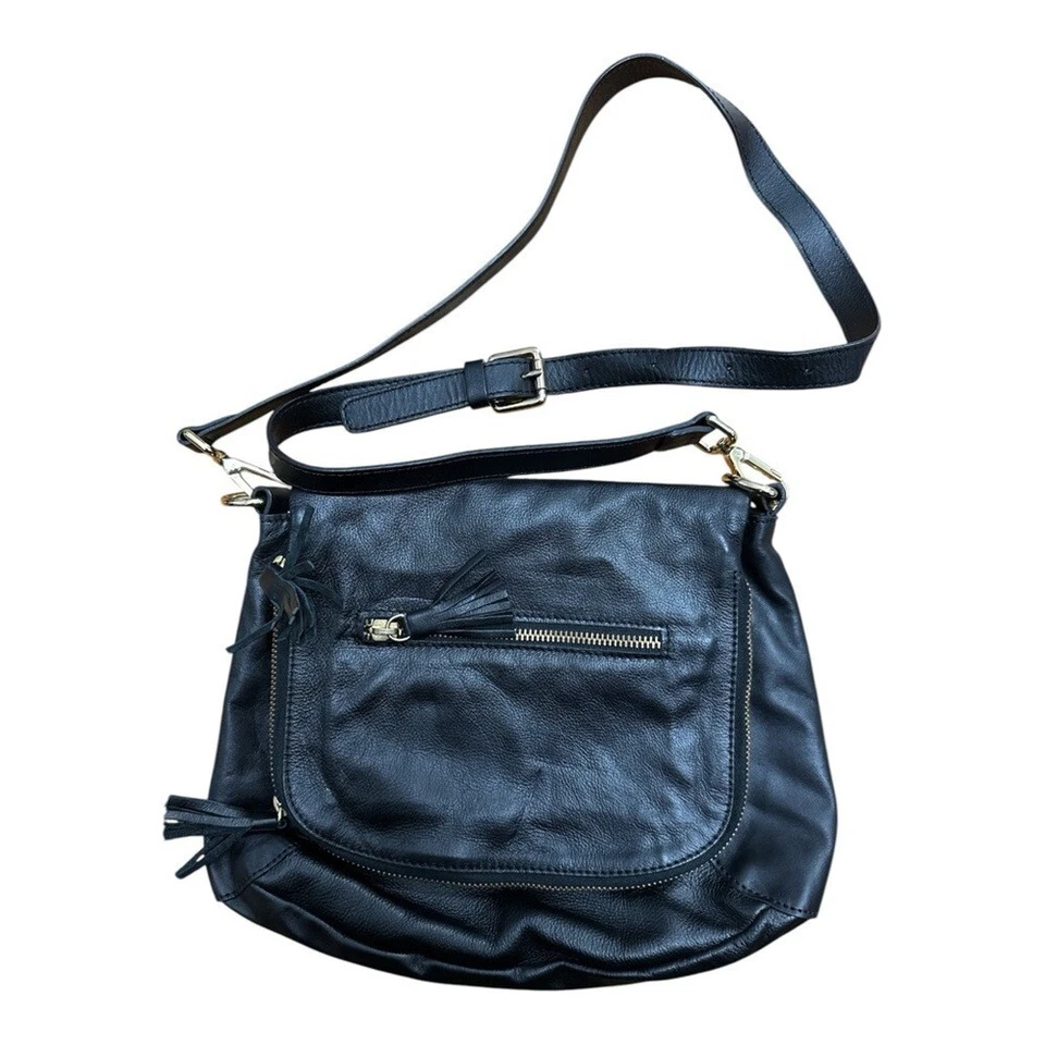 Bolso de hombro cruzado Alberta Di Canio de cuero italiano con borla y solapa Foto 2 de 4