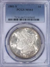 1881-S Morgan Silver Dollar $1 PCGS MS64 - Beautiful original coin!