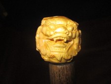 MW.A156M: FOLK ART BOXWOOD HAND CARVED MYSTICAL DRAGON VINTAG WALKING STICK CANE