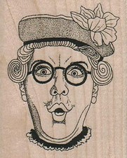 Surprised Lady 2 1/4 x 2 3/4" Rubber Stamp, Woman Stamp, Lady Stamp