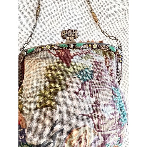 Antique French Gold Filigree Jewelled Framed Tapestry Brocade Evening Purse - Picture 5 of 14