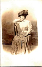 RPPC Real Photo Postcard Belgian Woman Large Hat Bruxells