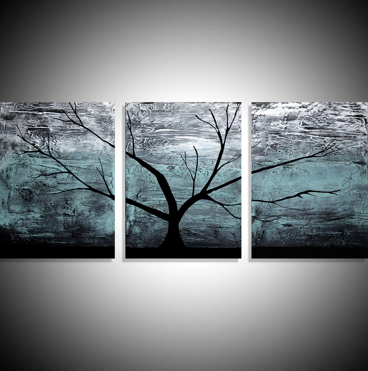 triptych wall art Original Art Paintings artist abstract tree canvas turquoise b