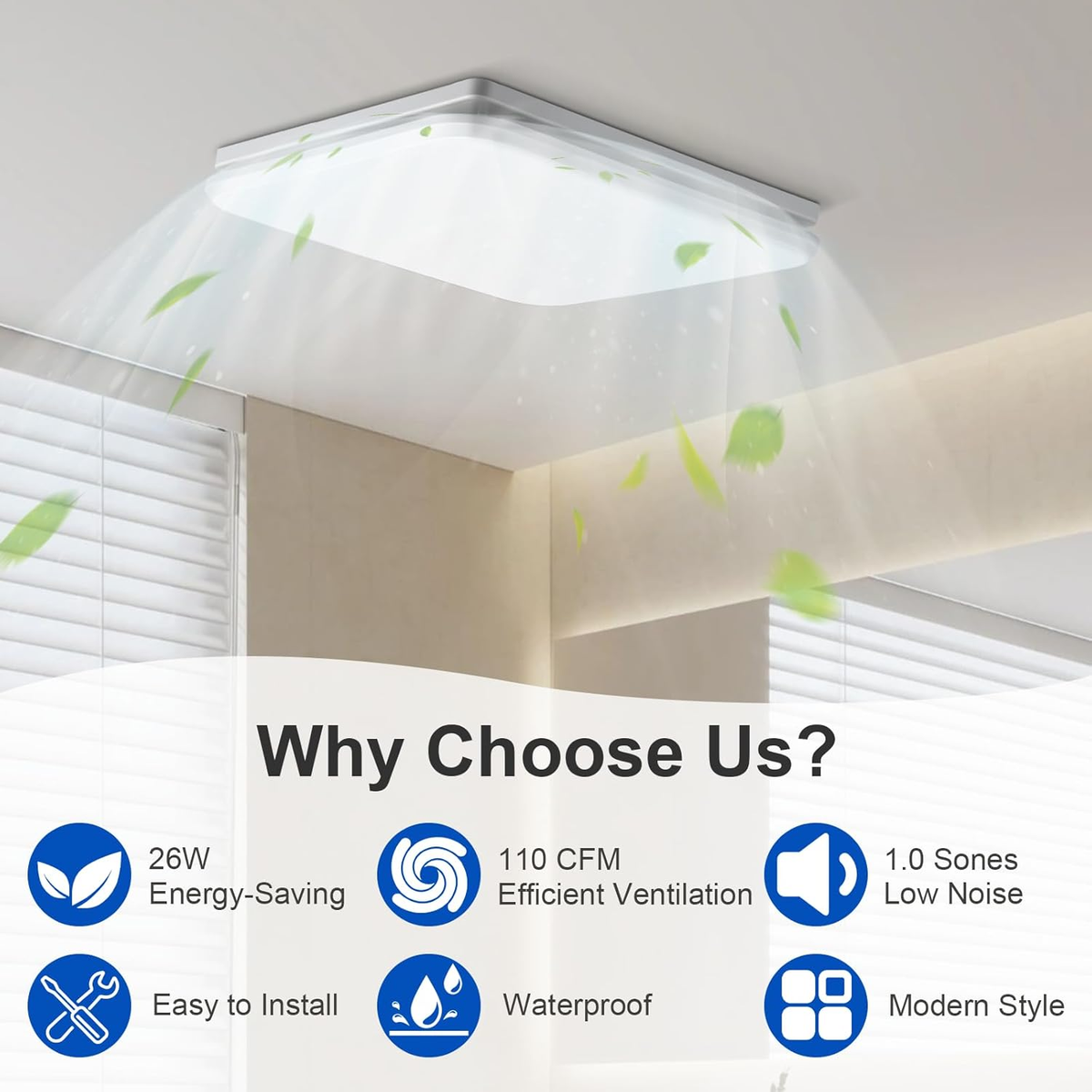 VallisCo Bathroom Exhaust Fan 8", White Quiet Ceiling Exhaust Fan 110 CFM, 1.0 Sones Ideal Ventilation For Bathroom, Kitchen, RV, Mobile Home, Garage (110V
