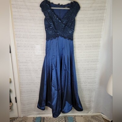 TADASHI SHOJI NAVY CAP SLEEVE FLORAL BEADED LACE AND SATIN SKIRT DRESS SZ 4  | eBay