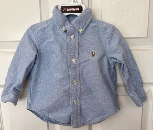 Ralph Lauren Niño Pequeño Niño Camisa Azul Manga Larga Bordada Poni Talla 12M Bebé - Imagen 3 de 18