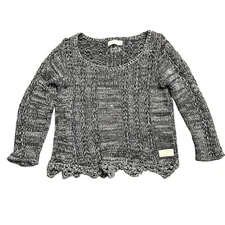 Odd Molly Black Open Knit Sweater Sz O Boho Cottagecore Crochet Hem 100% Cotton