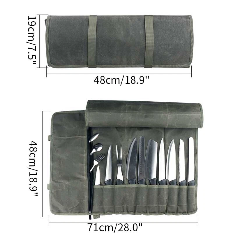 10 Slots Chef Knife Roll Bag Portable Kitchen Cooking Tools Storage Case 71*48cm