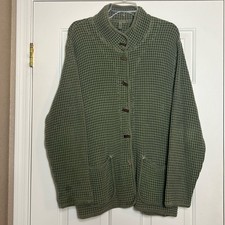 Focus Waffle Knit Textured Button Up Jacket Coat Sz Large Lagenlook Olive Green