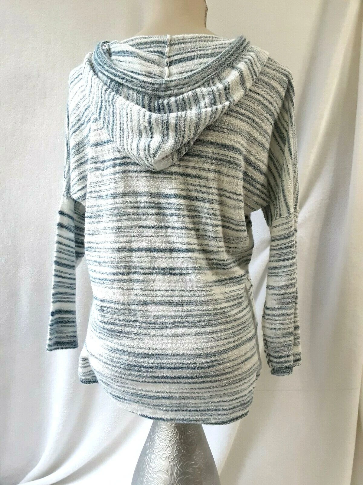 VETEMENTS Felpa con cappuccio donna marca Lucky taglia S leggera morbida bianca blu *W163