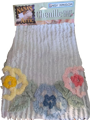 Vtg Light Blue w Flowers Nana's Attic Daisy Kingdom Chenille Craft Cuts 17 x 28
