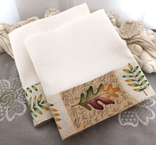 COUNTRY COTTAGE SET OF TWO SOLID IVORY & FALL LEAVES PILLOWCASES - BRAND NEW
