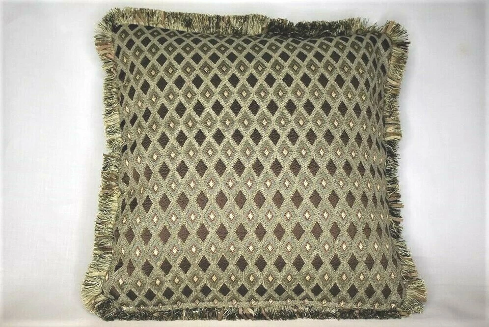 Almohada moderna oro marrón con flecos para sofá o sofá hecha a mano en estados unidos Foto 2 de 4