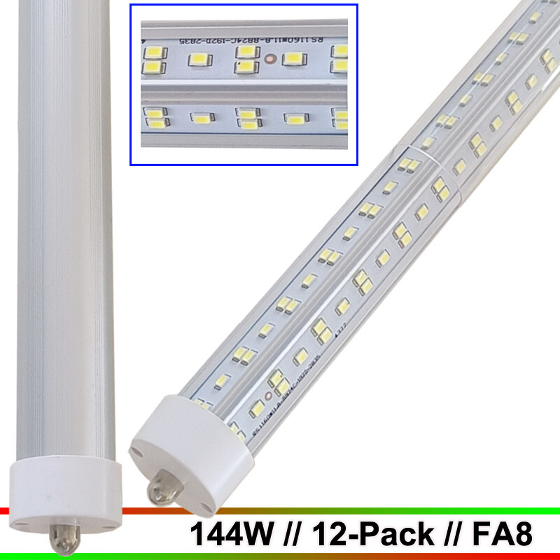 12PK LED FA8 Single Pin 8FT 144W 18000LM Shop Light Bulbs